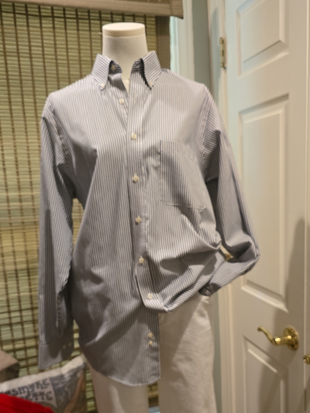 Etienne Aigner Gray and White Striped Button-Down Dress Shirt